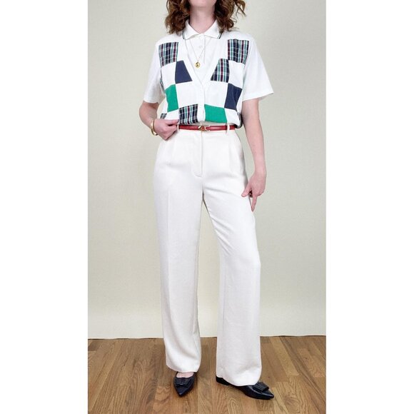 Vintage Preppy Plaid Check Golf Vest Blouse Shirt Polo Top Prep Sporty Old Money - Picture 11 of 11